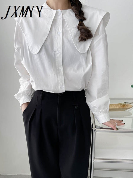 2023 Spring Large Lapel Shirt Female Chic Elegant Temperament Simple Design Commuting Comfortable All-Match Top