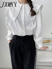 2023 Spring Large Lapel Shirt Female Chic Elegant Temperament Simple Design Commuting Comfortable All-Match Top