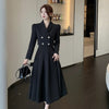 2023 Spring high-level black Suit Female high-quality Suit short Jacket + mid-length A-line Skirt Two-piece Women
