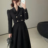 2023 Spring high-level black Suit Female high-quality Suit short Jacket + mid-length A-line Skirt Two-piece Women