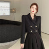 2023 Spring high-level black Suit Female high-quality Suit short Jacket + mid-length A-line Skirt Two-piece Women