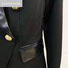 2023 Spring Black Blazer Patchwork PU Leather Notched Collar Slim Waist High Street Sexy Women Blazer Jacket Xxxl