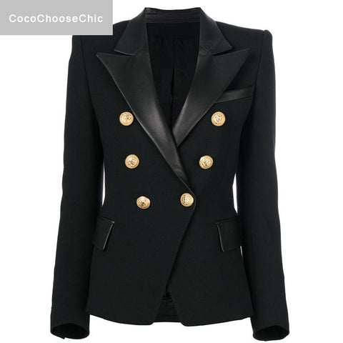 2023 Spring Black Blazer Patchwork PU Leather Notched Collar Slim Waist High Street Sexy Women Blazer Jacket Xxxl