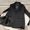 2023 Spring Black Heavy Rhinestones Big Bow Suit Jacket Female Socialite Business Lapel Long Sleeve Blazer Coat Outerwear