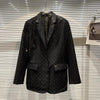 2023 Spring Black Heavy Rhinestones Big Bow Suit Jacket Female Socialite Business Lapel Long Sleeve Blazer Coat Outerwear