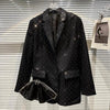 2023 Spring Black Heavy Rhinestones Big Bow Suit Jacket Female Socialite Business Lapel Long Sleeve Blazer Coat Outerwear