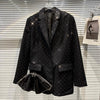 2023 Spring Black Heavy Rhinestones Big Bow Suit Jacket Female Socialite Business Lapel Long Sleeve Blazer Coat Outerwear