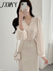 2023 Spring Elegant Temperament Shirt Lace Hook Flower V-Neck Slightly Transparent Puff Sleeve Women's Long-Sleeved Shirt