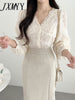 2023 Spring Elegant Temperament Shirt Lace Hook Flower V-Neck Slightly Transparent Puff Sleeve Women's Long-Sleeved Shirt