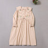 2023 Spring Embroidery Doll Long-sleeved Dress  Cotton Linen Midi Dress