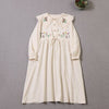 2023 Spring Embroidery Doll Long-sleeved Dress  Cotton Linen Midi Dress