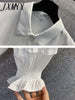 2023 Spring Elegant Large Size Women long sleeve Shirt Top and Knitted Vest Two-Piece Set with Close Waist Belt