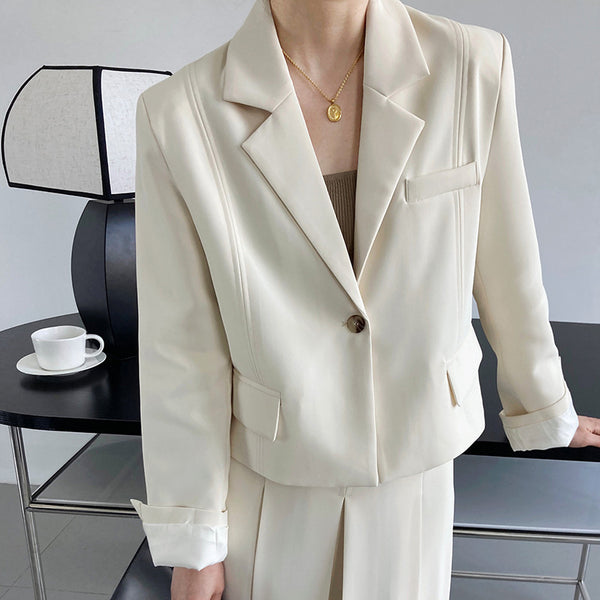 2023 Spring Korean Chic Elegant Short Blazer Women Single Button Long Sleeve Casual Suit Jacket Solid All-match Ol Coats