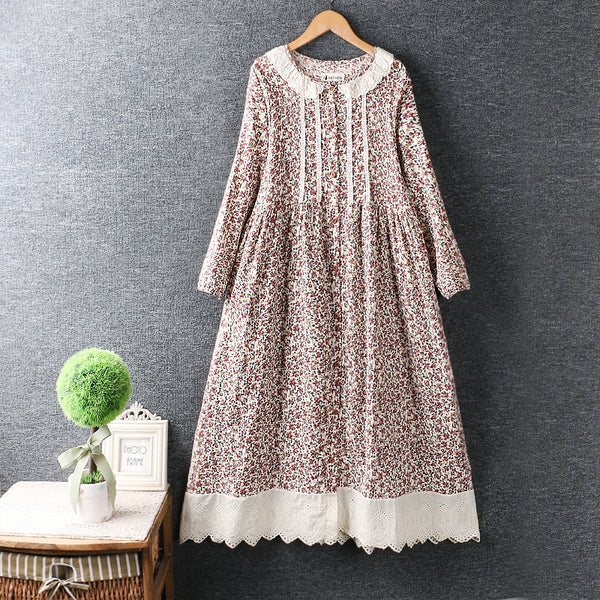 2023 Spring Long Sleeve Floral Dress Women Single Breasted Double Pockets Casual Dresses