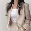 2023 Spring Office Lady Elegant Crop Blazer Women Notched Collar Single Breasted Suit Jacket Simple All-match Loose Outwear