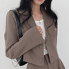 2023 Spring Office Lady Elegant Crop Blazer Women Notched Collar Single Breasted Suit Jacket Simple All-match Loose Outwear
