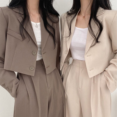 2023 Spring Office Lady Elegant Crop Blazer Women Notched Collar Single Breasted Suit Jacket Simple All-match Loose Outwear