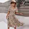 2023 Spring Short Sleeve Floral Dress Women Casual High Waist Sexy V Neck Print Dress For Woman Summer Long Dress