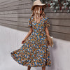 2023 Spring Short Sleeve Floral Dress Women Casual High Waist Sexy V Neck Print Dress For Woman Summer Long Dress