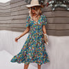 2023 Spring Short Sleeve Floral Dress Women Casual High Waist Sexy V Neck Print Dress For Woman Summer Long Dress