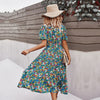 2023 Spring Short Sleeve Floral Dress Women Casual High Waist Sexy V Neck Print Dress For Woman Summer Long Dress