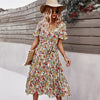 2023 Spring Short Sleeve Floral Dress Women Casual High Waist Sexy V Neck Print Dress For Woman Summer Long Dress