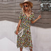 2023 Spring Short Sleeve Floral Dress Women Casual High Waist Sexy V Neck Print Dress For Woman Summer Long Dress