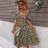 2023 Spring Short Sleeve Floral Dress Women Casual High Waist Sexy V Neck Print Dress For Woman Summer Long Dress