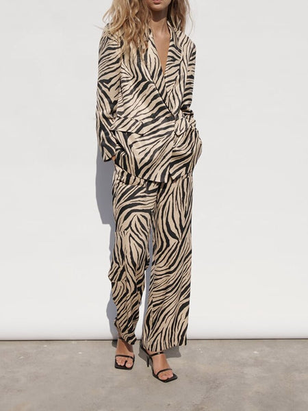2023 Spring Women Animal Print Women Suit Blazer + Pants