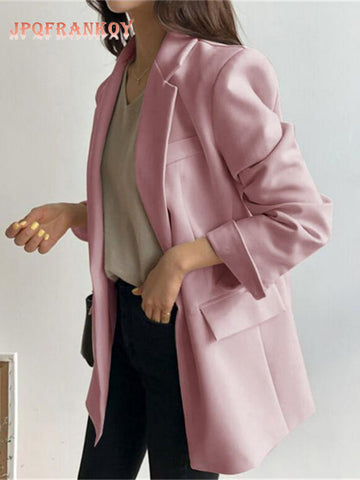 2023 Spring Pink Solid Color Suit Women's Korean Loose Leisure British Style Suit Jacket Blazer Women  Coats