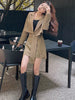 2023 Spring Short Blazer Skirt Black Khaki Two Piece Set Elegant Bussiness Casual Slim Suit Jacket Coat Mini Skirts Women 9945