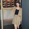2023 Spring Short Blazer Skirt Black Khaki Two Piece Set Elegant Bussiness Casual Slim Suit Jacket Coat Mini Skirts Women 9945
