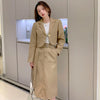 2023 Spring Short Blazer and Skirt Khaki Two Piece Set Women Elegant Korean Slim Casual Coat Jacket Mid-long Belt Skirts A58