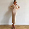 2023 Spring Solid Women 2 Piece Set Knited Sweater Top Midi Pencil Skirt Bodycon Sexy Streetwear Party Club Elegant Matching