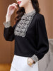 2023 Spring Stitching Embroidery Shirt Women's Petal Stand-Up Collar Long-Sleeved Elegant Temperament Top Beaded Straight Style