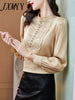 2023 Spring Stitching Embroidery Shirt Women's Petal Stand-Up Collar Long-Sleeved Elegant Temperament Top Beaded Straight Style
