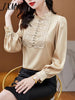 2023 Spring Stitching Embroidery Shirt Women's Petal Stand-Up Collar Long-Sleeved Elegant Temperament Top Beaded Straight Style