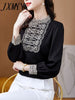 2023 Spring Stitching Embroidery Shirt Women's Petal Stand-Up Collar Long-Sleeved Elegant Temperament Top Beaded Straight Style