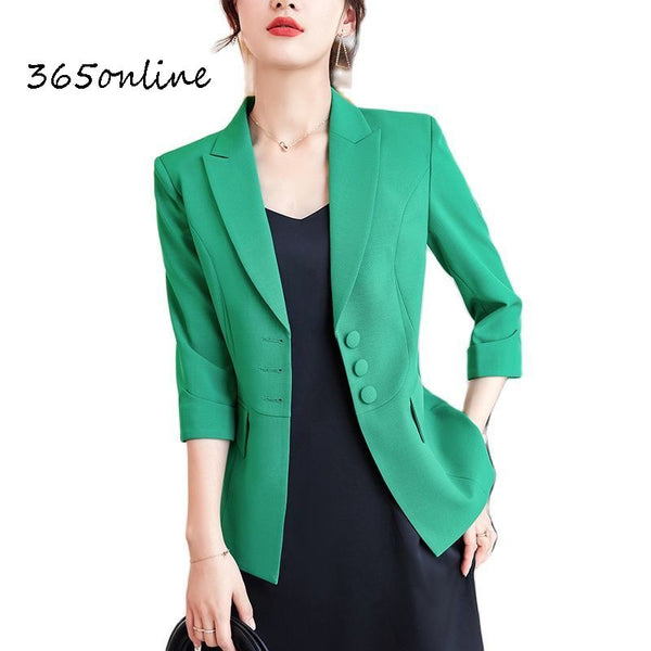 2023 Spring Summer Elegant Blazers Jackets Coat Half Sleeve Women Blaser Tops Business Work Wear Professional Office Outwear
