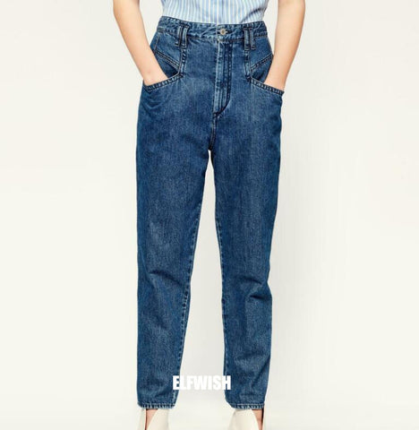 2022 Spring Summer Woman Blue Denim Jeans High Waist  Pencil Trousers  On sale