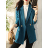 2023 Spring Summer Style Women Long Sleeve Loose Casual Blazers Double Button Cotton Elegant Solid Blezer Coat Outerwear G6