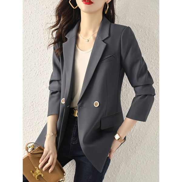 2023 Spring Summer Style Women Long Sleeve Loose Casual Blazers Double Button Cotton Elegant Solid Blezer Coat Outerwear G6