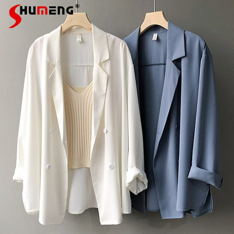 2023 Spring/Summer Sunscreen Chiffon Blazer Solid Color British Style Loose Drooping Suit Jacket for Women Ladies