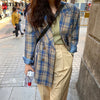 2022 Spring Vintage Loose Double Breasted Jacket Fall Women Casual Long Sleeve Plaid Blazer Chic Stylish Ladies Suit Jackets