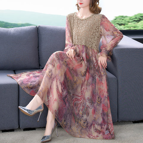 2023 Spring Vintage Loose Plus Size Midi Women Dress Boho Floral Mulberry Silk Long Sleeve Maxi Dress Elegant Party Vestidos