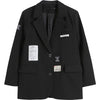 2023 Spring Women Black Blazer Jacket Single Breasted Letter Patch Designs Suit Jacket Female Loose Casual Blazers Coat