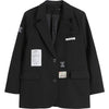 2023 Spring Women Black Blazer Jacket Single Breasted Letter Patch Designs Suit Jacket Female Loose Casual Blazers Coat