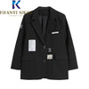 2023 Spring Women Black Blazer Jacket Single Breasted Letter Patch Designs Suit Jacket Female Loose Casual Blazers Coat