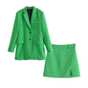 2023 Spring Women Blazer Suits Single Button Long Sleeve Slim Green Jacket Heart Detail Mini Skirt 2 Piece Sets