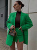 2023 Spring Women Blazer Suits Single Button Long Sleeve Slim Green Jacket Heart Detail Mini Skirt 2 Piece Sets